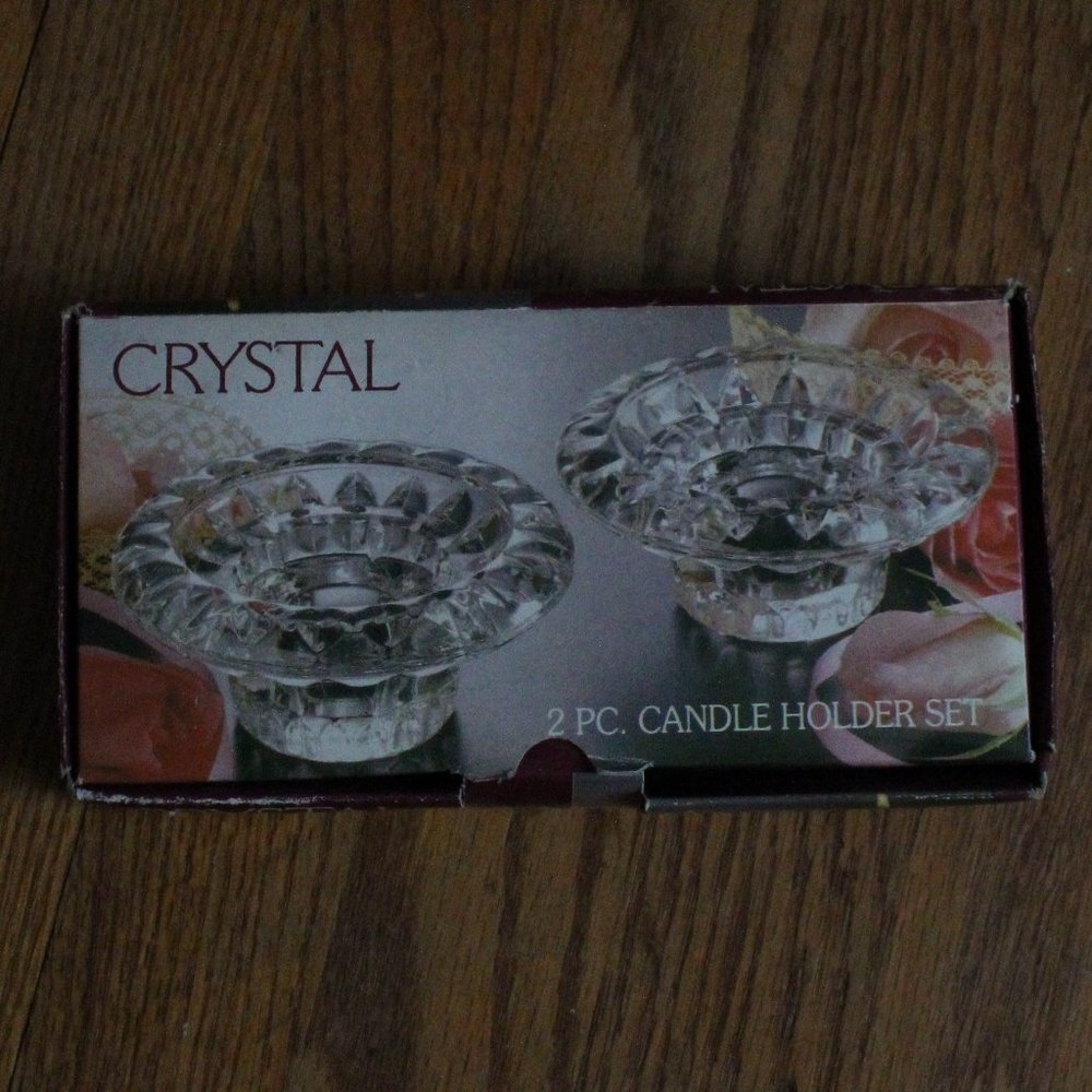 Vintage Alco Crystal 2pc Candle Holder Set